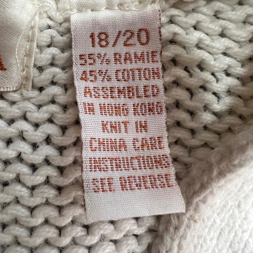 Vintage Venezia Cream Ramie Cotton Embroidered Floral Argyle Cardigan 18/20 - Picture 8 of 10